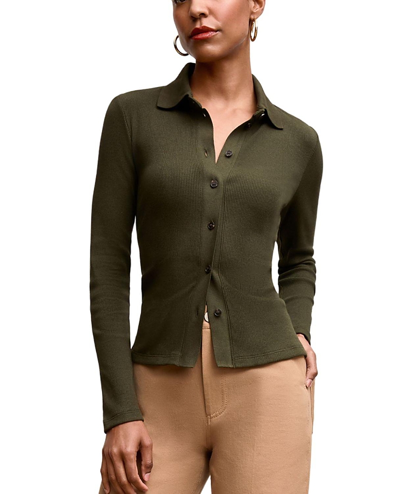 M.m.lafleur M. M.lafleur Nala Knit Button-down Plush Pima Shirt In Brown