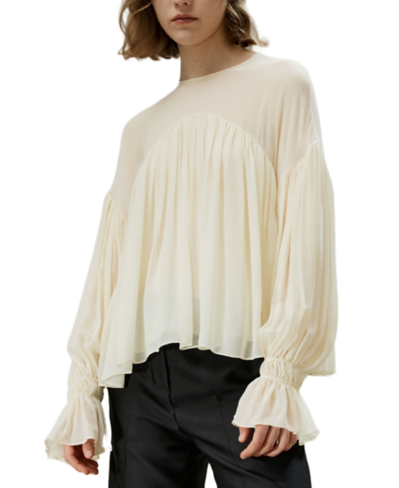 Lilysilk Sheer-shoulder Ruffle Shirt In White