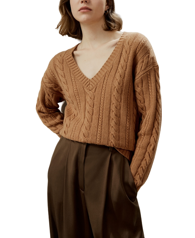 Lilysilk Cable-knit Wool-cashmere Blend Sweater In Brown
