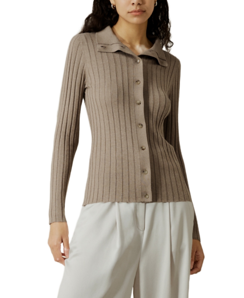 Lilysilk Ribbed Silk-cashmere Blend Cardigan In Gray