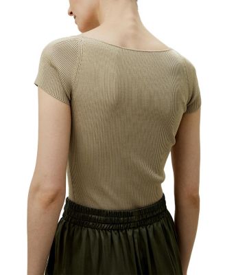Sweetheart Neck Ribbed Silk Knit Top