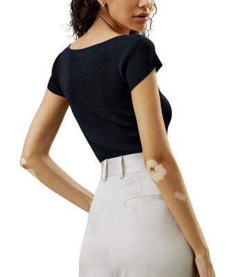 Sweetheart Neck Ribbed Silk Knit Top