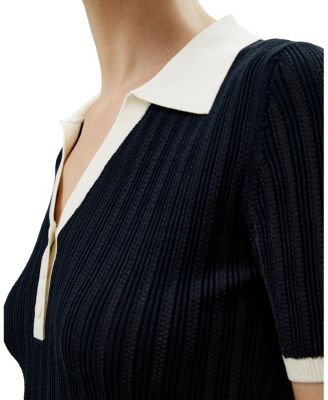 V Neck Ribbed Silk Knit Top
