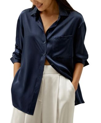 Casual Spread Collar Silk Shirt