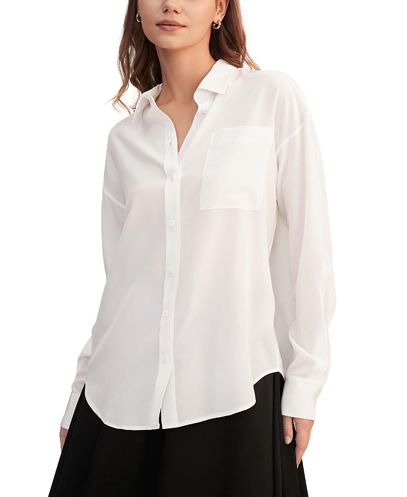 Lilysilk Drop Shoulders Oversize Silk Shirt In White