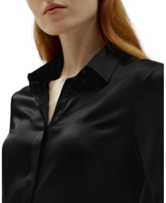 Women's Basic Concealed Placket Silk Shirt