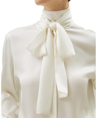 Silk Turtleneck Ribbon Blouse