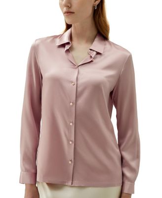 Classic Imitation Pearl Button Silk Shirt