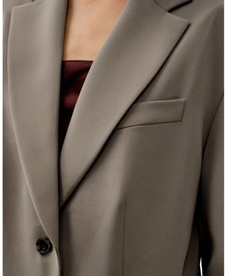 Oversized Padded-Shoulder Silk Blazer