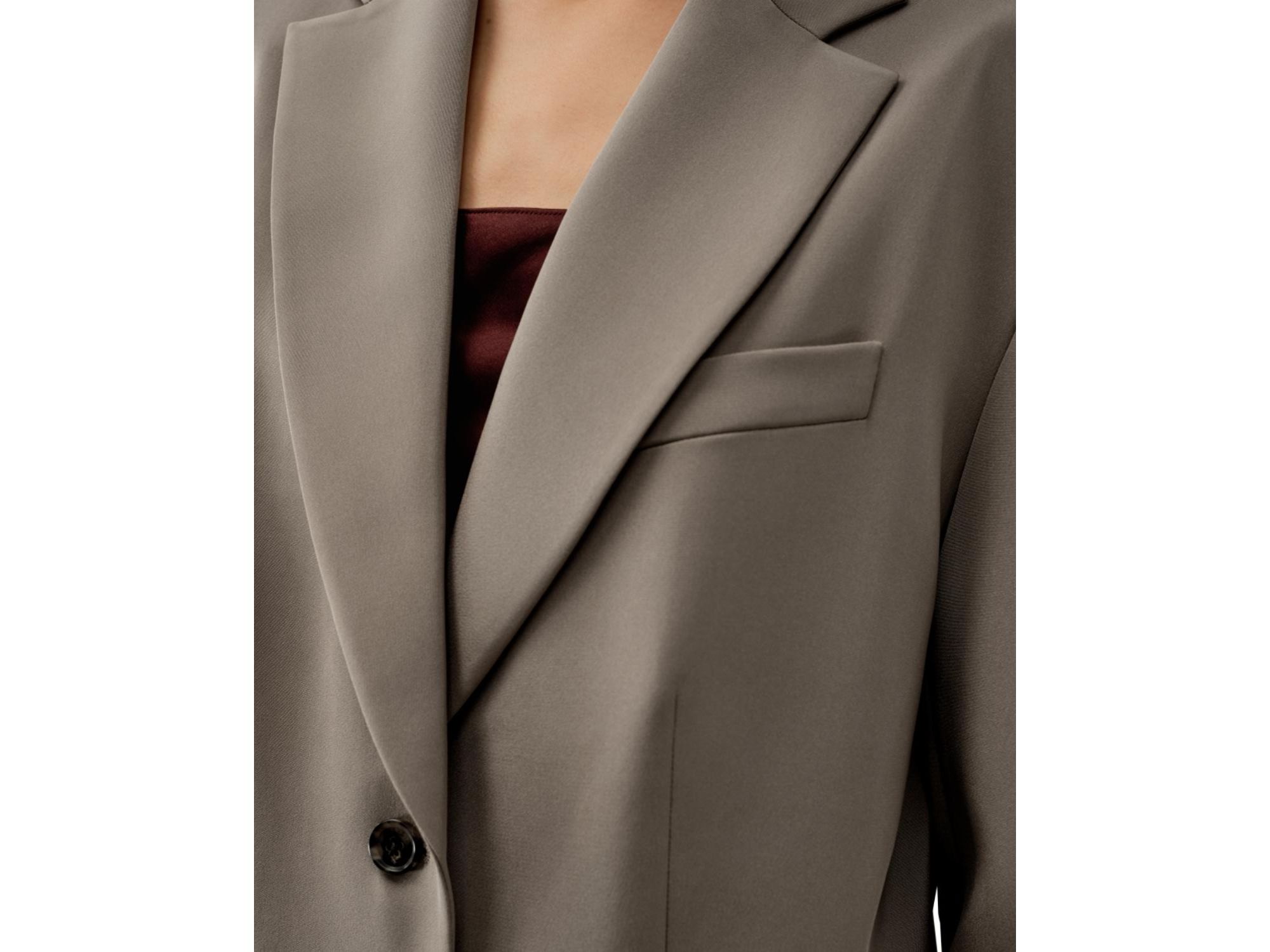 Oversized Padded-Shoulder Silk Blazer — Image 4