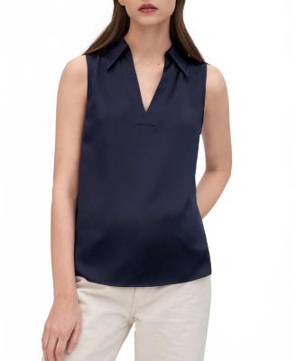 V-Neck Sleeveless Silk Violet Shirt for Women