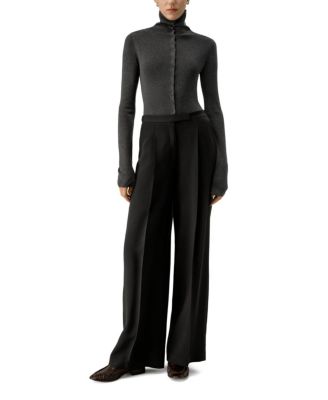Silk-Wool Pleated Wide-Leg Trousers