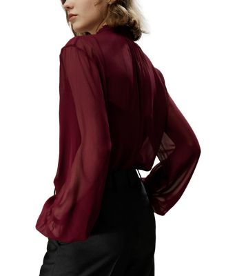 Tie Front Drawstring Georgette Blouse