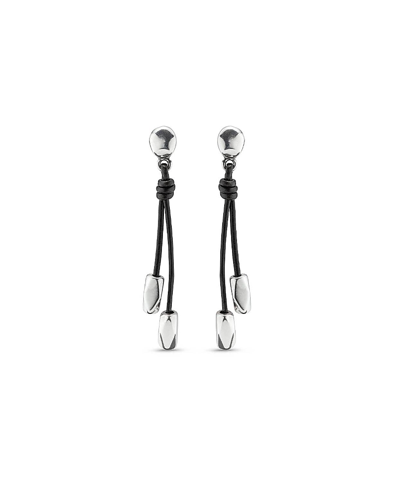 Unode50 Leather Beaded Drop Earrings In Black
