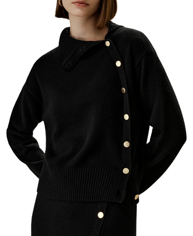 Lilysilk Cashmere Sweater With Row Of Side Buttons In Black