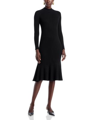Long Sleeve Mock Neck Rib Flare Dress