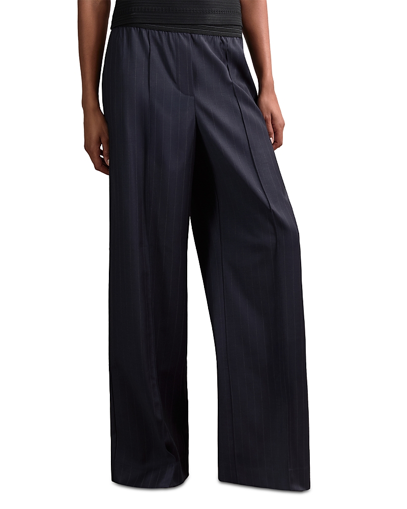 Reiss Neave Pinstripe Wide Leg Pants In Blue