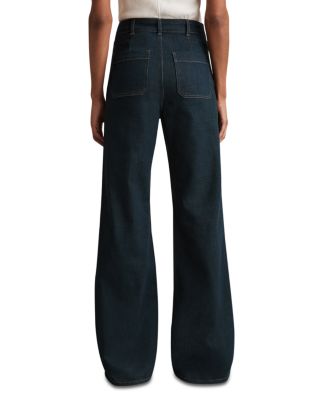 Petite Sakura Patch Pocket High Rise Flare Jeans in Dark Blue
