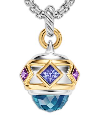 Renaissance&reg; Amulet in Sterling Silver with 14K Yellow Gold, Hampton Blue Topaz, Iolite and Amethyst, 29mm