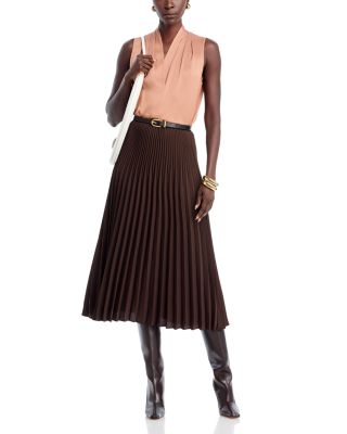 Mila Sleeveless V Neck Pleated Silk Blouse