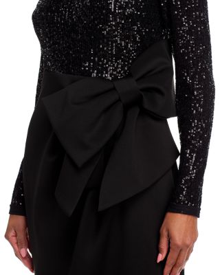 Long Sleeved Boat Neck Combo Bow Mermaid Gown