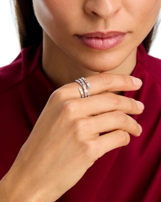 Diamond Multi Row Crossover Nail Ring in 14K White Gold, 1.0 tcw