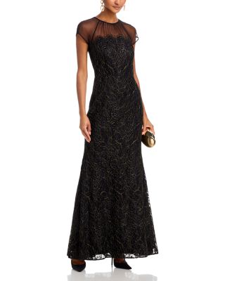 Raglan Cap Sleeve Shirred Illusion Neck Mermaid Gown