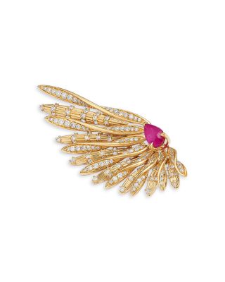 Ruby &amp; Diamond Angel Wing Pin in 14K Yellow Gold