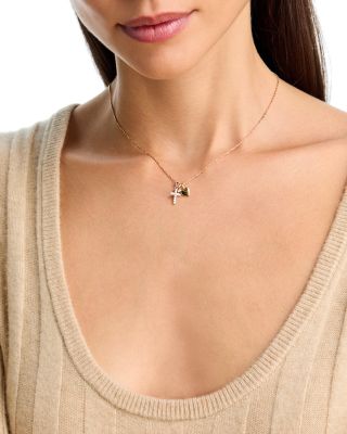 Cross, Heart and Diamond Charm Necklace in 14K Yellow Gold, 0.15 tcw