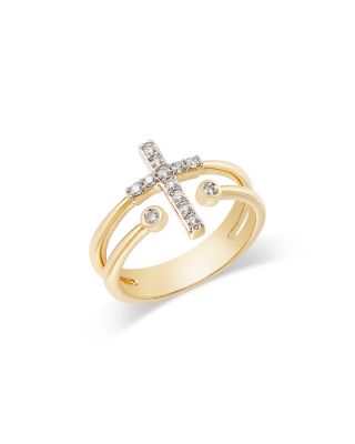 Diamond Cross & Bezel Double Row Ring in 14K Yellow Gold, 0.20 tcw
