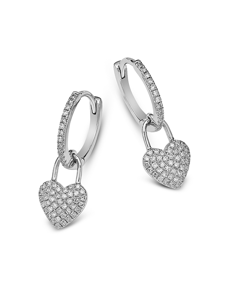 Bloomingdale's Fine Collection Diamond Heart Charm Huggie Hoop Earrings in 14K White Gold, 0.27 tcw