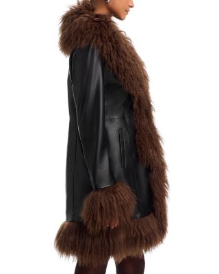 Dorothy Leather & Shearling Trim Midi Coat