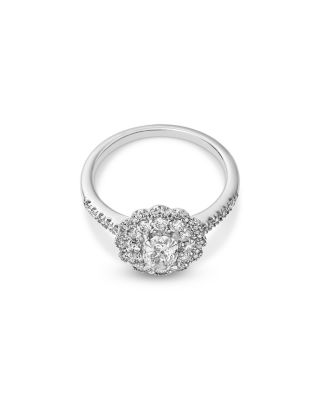 Diamond Oval & Round Cut Flower Engagement Ring in 14K White Gold, 1.04 tcw