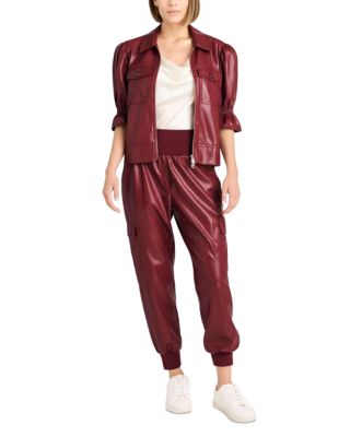 Faux Leather Puff Sleeve Jacket