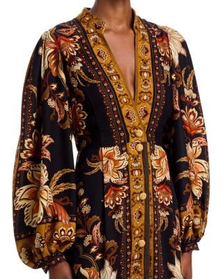 Majestic Garden Buttoned Puff Sleeve Maxi Dress