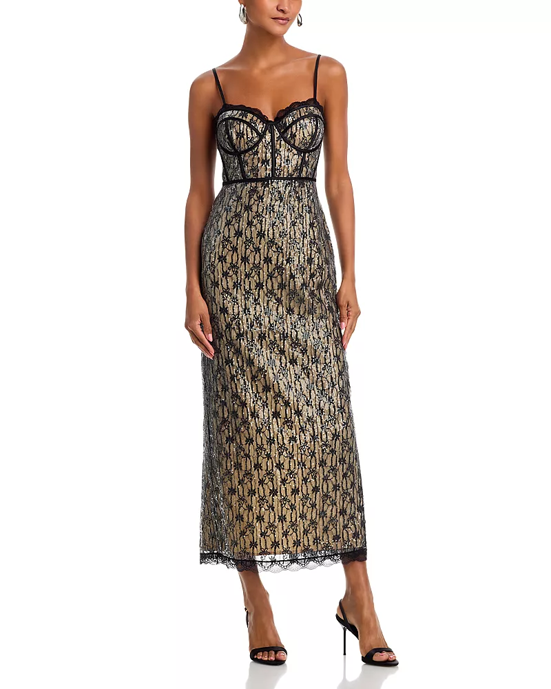 Aqua Lace Bustier Sleeveless Midi Dress - Exclusive