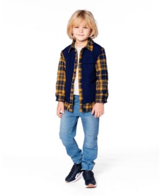 Boys' Long Sleeve Plaid Flannel Shirt with Solid Vest - Little Kid