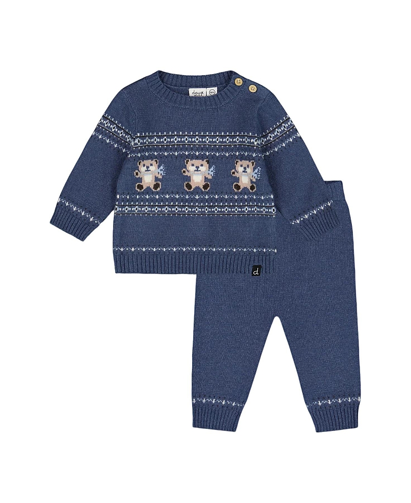 Deux Par Deux Boys' Knitted Jacquard Sweater And Pant Set - Baby In Blue