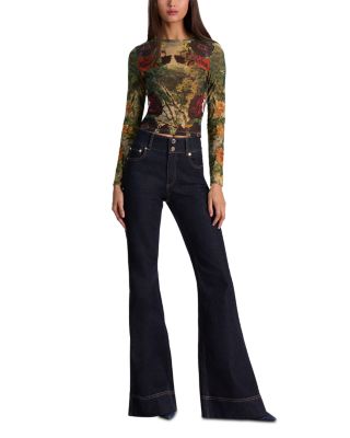 Delaina Printed Mesh Long Sleeve Top