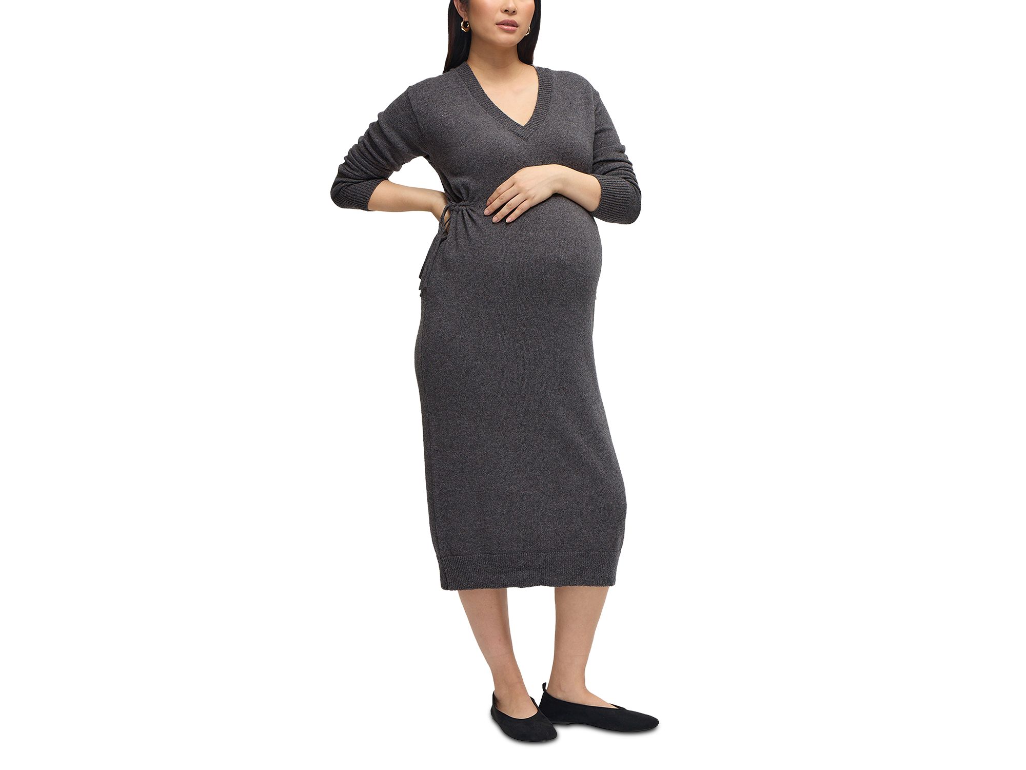 V Neck Sweater Maternity Dress - Image 1