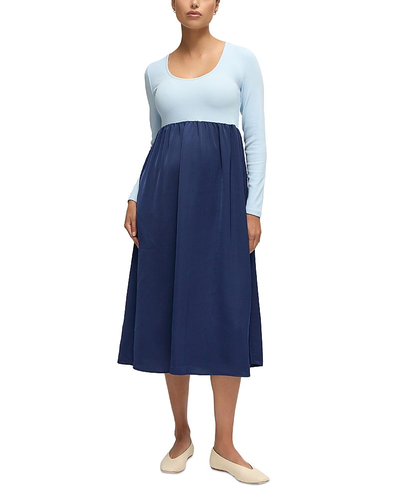 Ingrid & Isabel Mix Media Midi Maternity Dress In Blue
