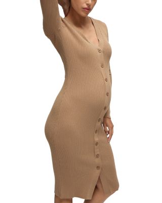 Button Front Sweater Maternity Dress