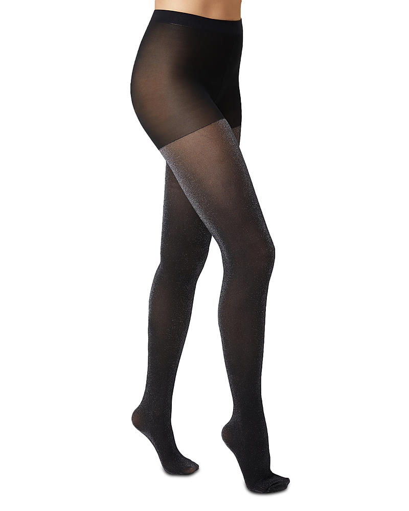 Hue Metallic Opaque Control Top Tights In Black