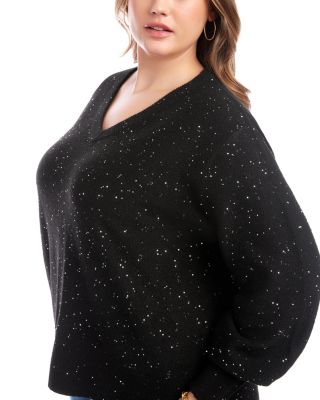 Plus Size Sequin V Neck Sweater