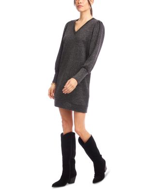 Puffed Sleeve V Neck Dress