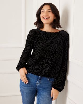 Blouson Sleeve Velvet Burnout Boatneck Top