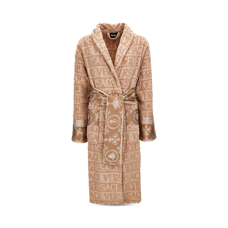 Versace I Heart Baroque Cotton Terry Robe In Brown