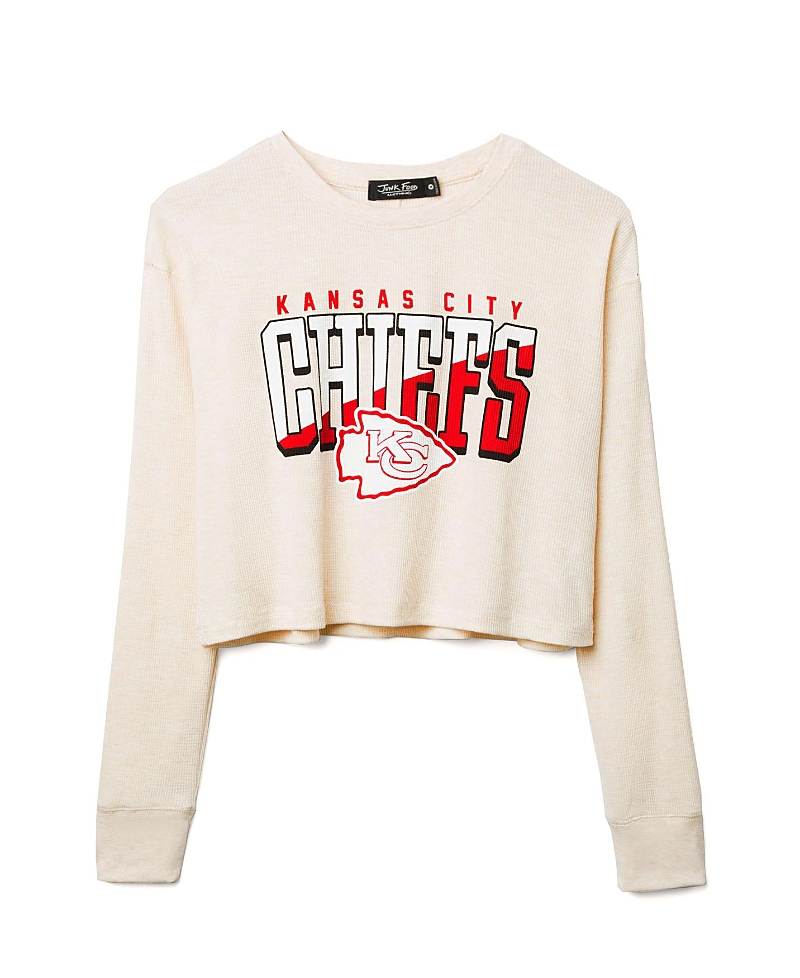 Junk Food Clothing Women's Nfl Kansas City Chiefs Slant Crop Thermal Tee In Neutral