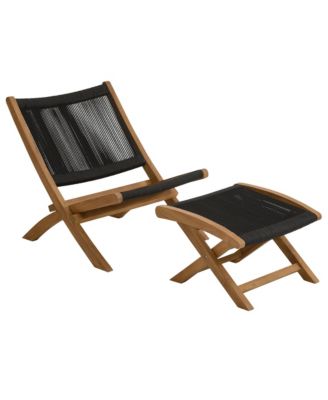  Vienna Outdoor Patio Teak and Rope Folding Accent Lounge Chair and Ottoman, Set of 2