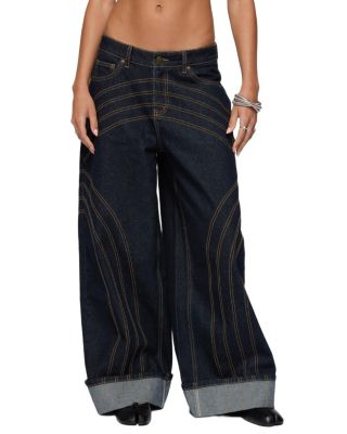 Cuffed Low Rise Wide Leg Jeans
